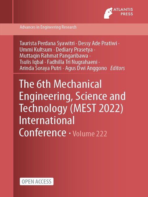 Title details for The 6th Mechanical Engineering, Science and Technology (MEST 2022) International Conference by Taurista Perdana Syawitri - Available